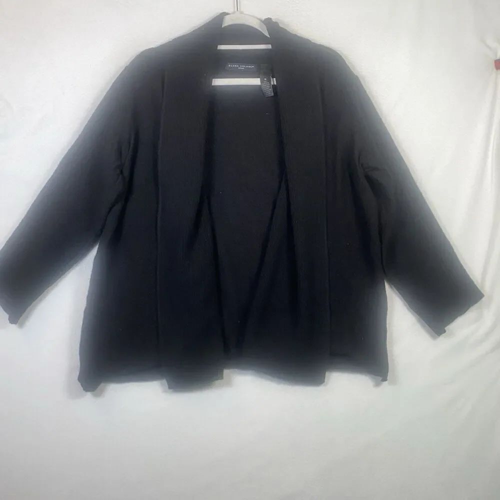 Elena Solano 100% Wool Open Front Cardigan – Women’s 1X (Black)